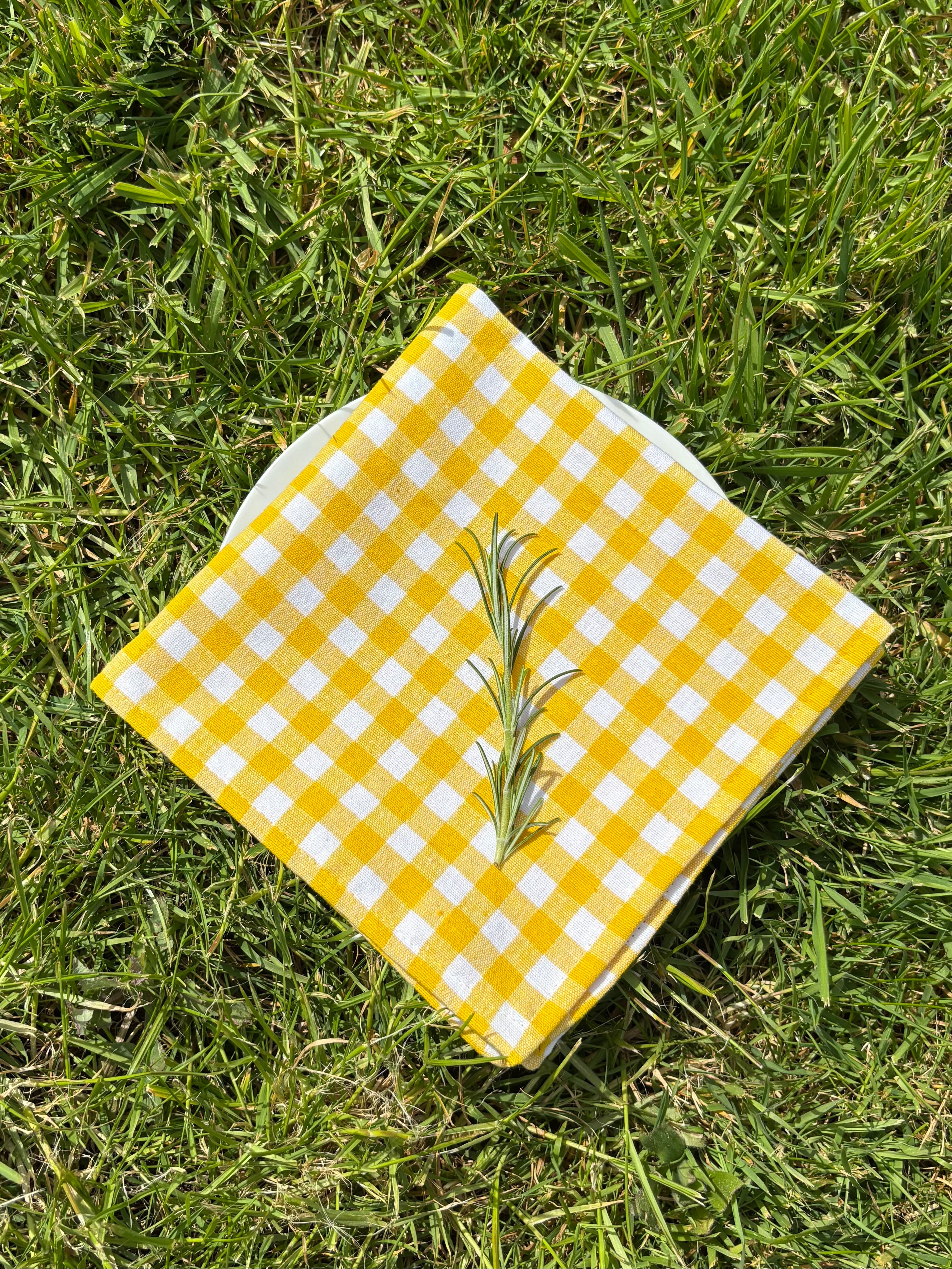 UK made yellow gingham 100% cotton table napkin
