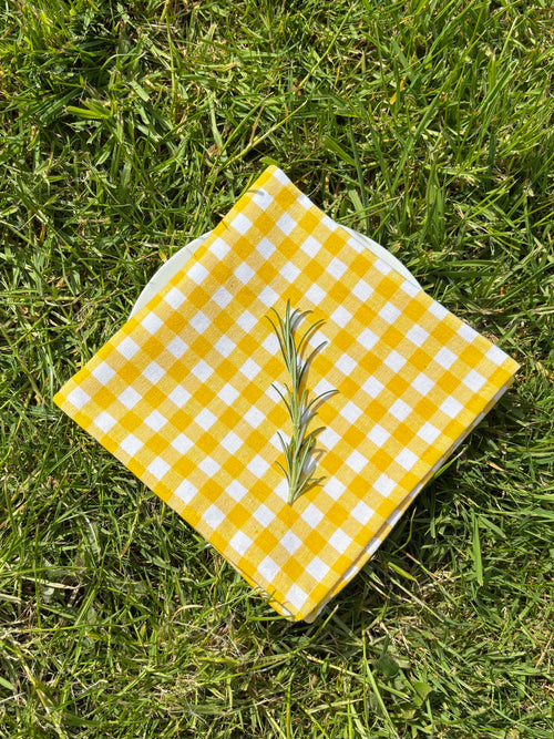UK made yellow gingham 100% cotton table napkin