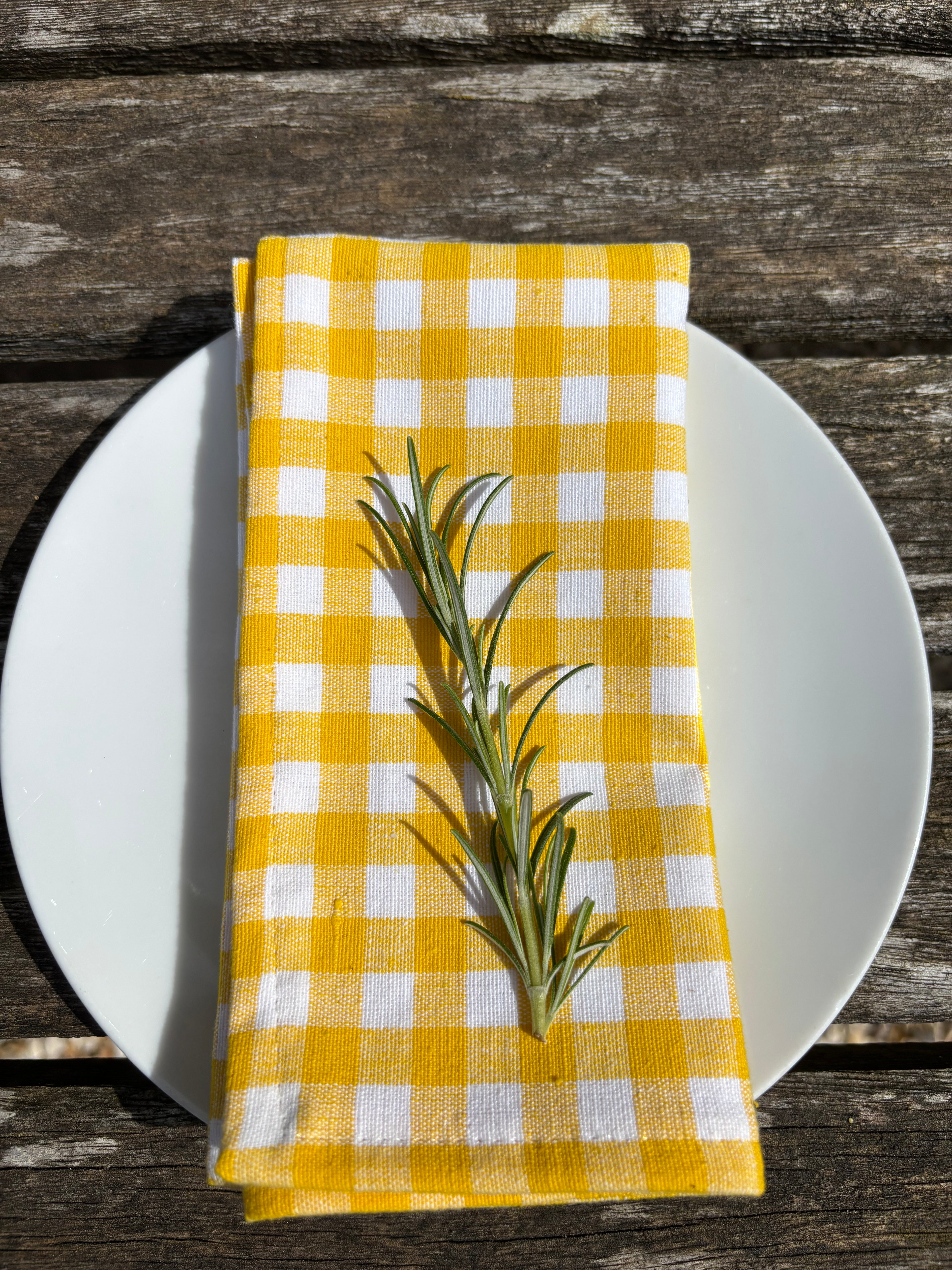 UK made yellow gingham 100% cotton table napkin